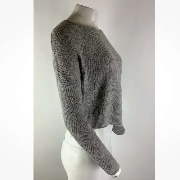 Anthropologie Sz XS Cropped Open Knit Sweater Gray Cotton Polyamide Pullover - Picture 4 of 7
